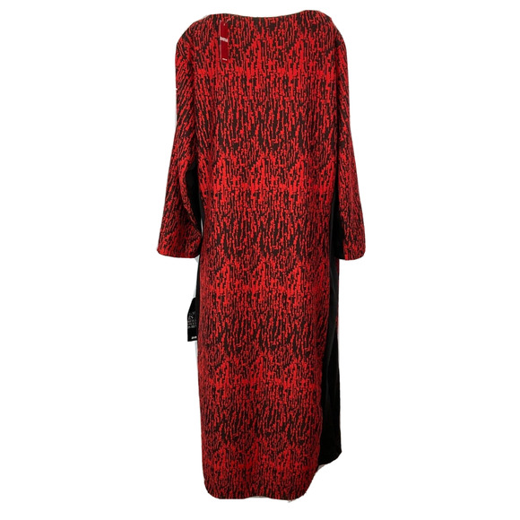 NWT Avenue Dress Womens Sz 18 20 Red Black Print Long Sleeve Sheath Midi Stretch - Picture 3 of 9